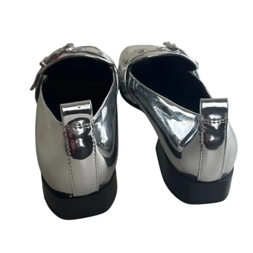 NWOT Mix No. 6 Piercie Silver Metallic Buckle Loafers Size 9 – Square Toe
